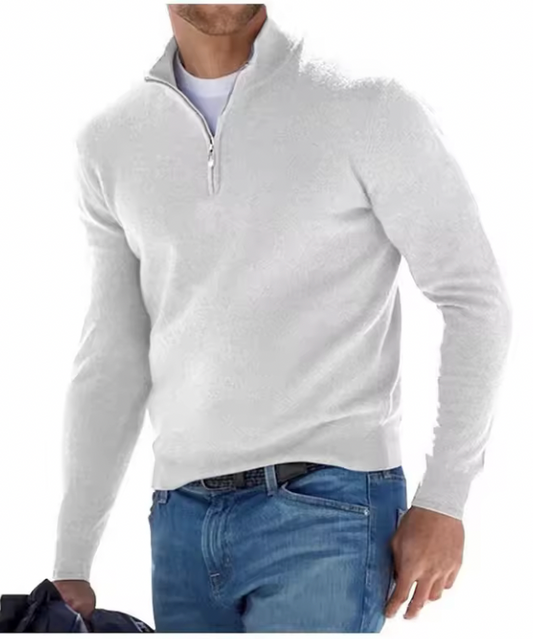 Mens Grey Slim Fit Quarter Zip