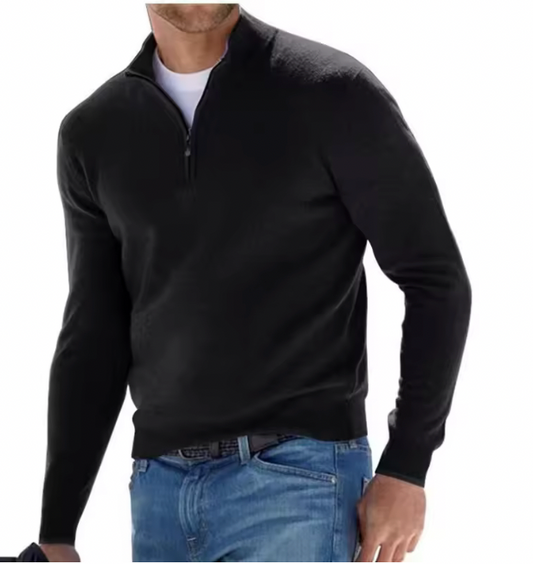 Mens Black Slim Fit Quarter Zip