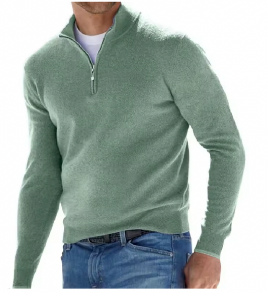 Mens Green Slim Fit Quarter Zip